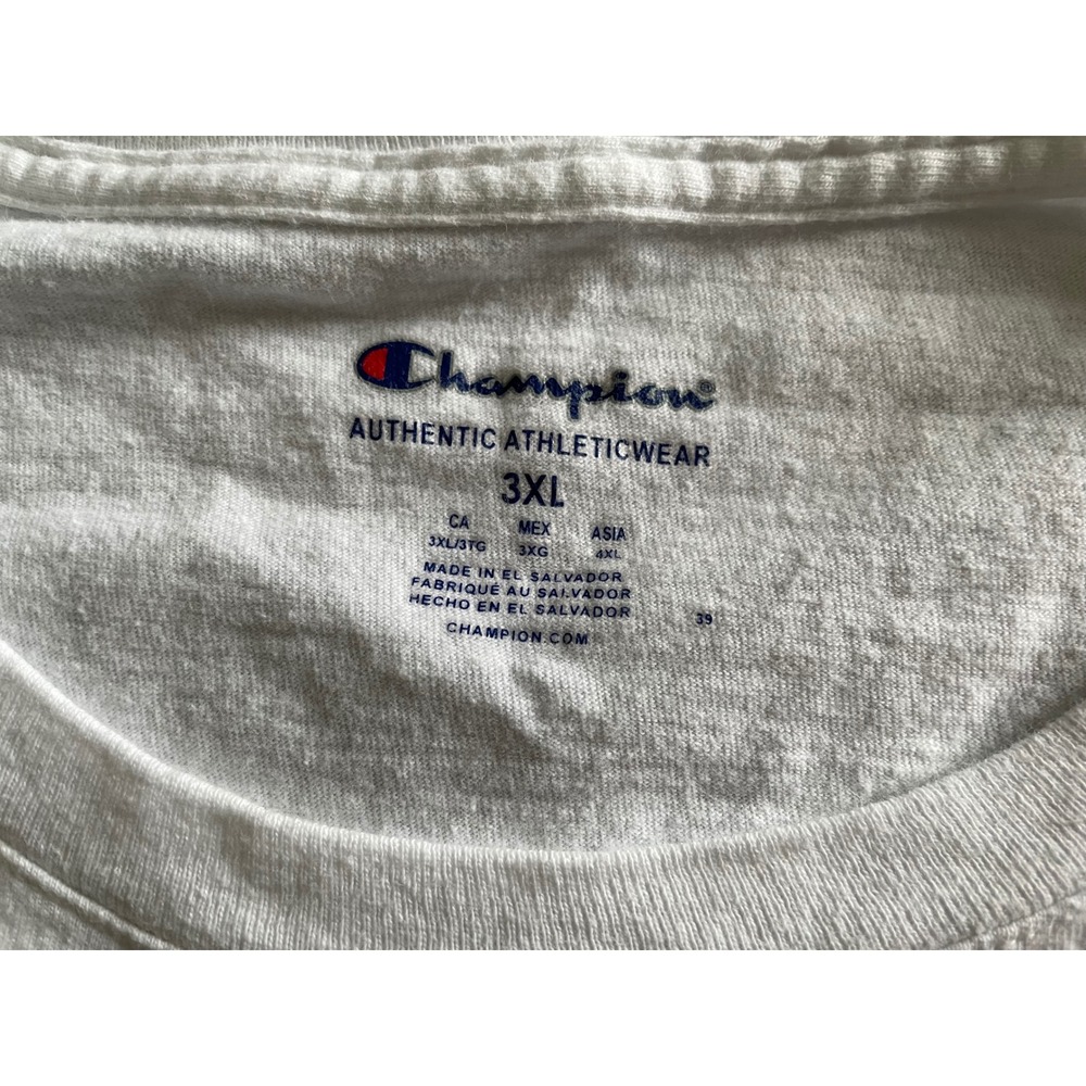 Champion Mens White Short Sleeve T-Shirt Embroidered Logo Crewneck Tee 3XL - Picture 3 of 5